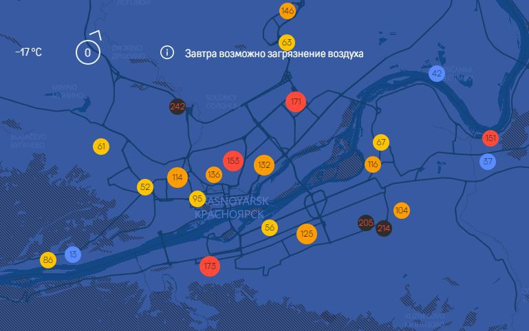 Онлайн карта загрязнения воздуха в красноярске