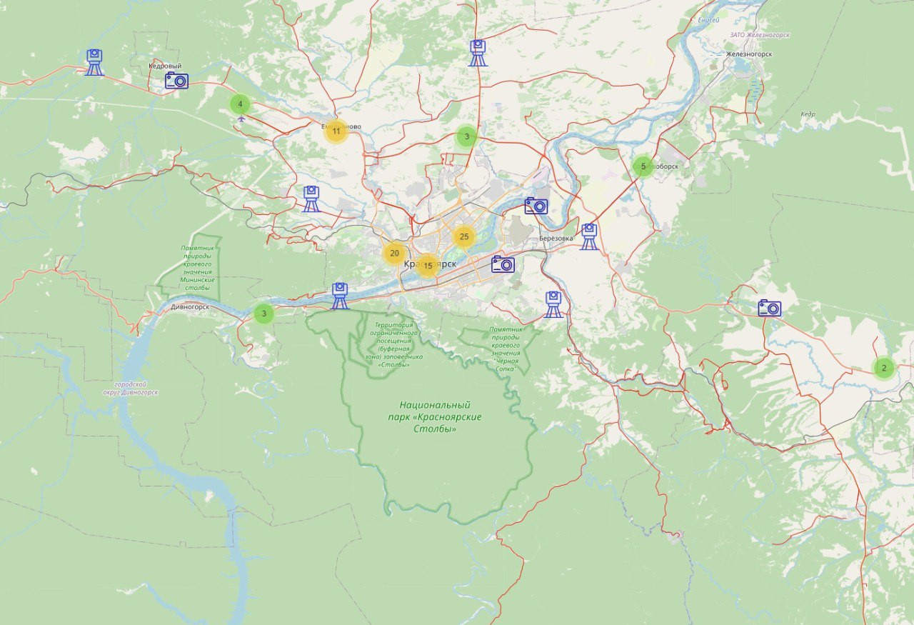 Карта камер красноярск видеофиксации